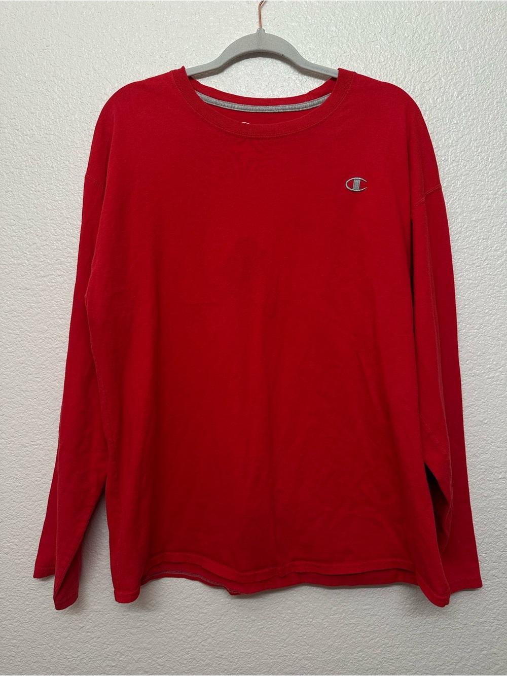 Champion Red Long Sleeve Crew Sweatshirt with Small Logo